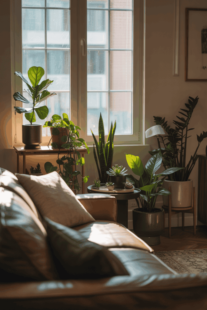 Apartment window directions showing bright indirect medium and low light zones for indoor plants