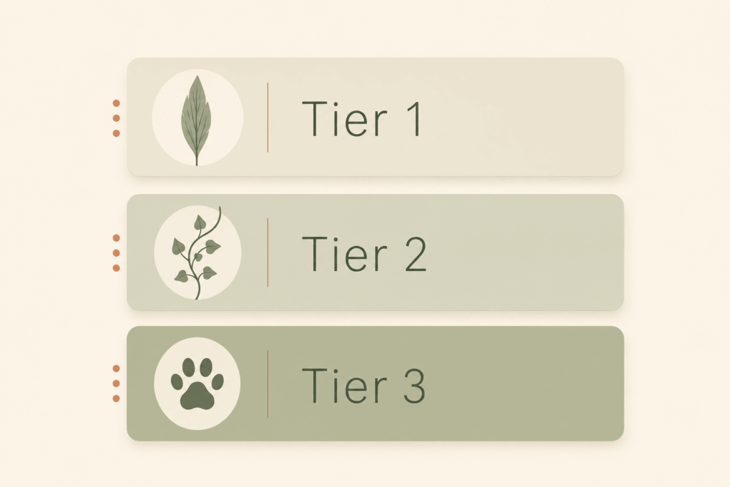 Forgive-Meter rating legend showing Tier 1 to Tier 3 houseplant tolerance for weeks without water