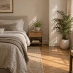 Cozy Bedroom with Plants Ideas Aesthetic with warm linen and bedside greenery