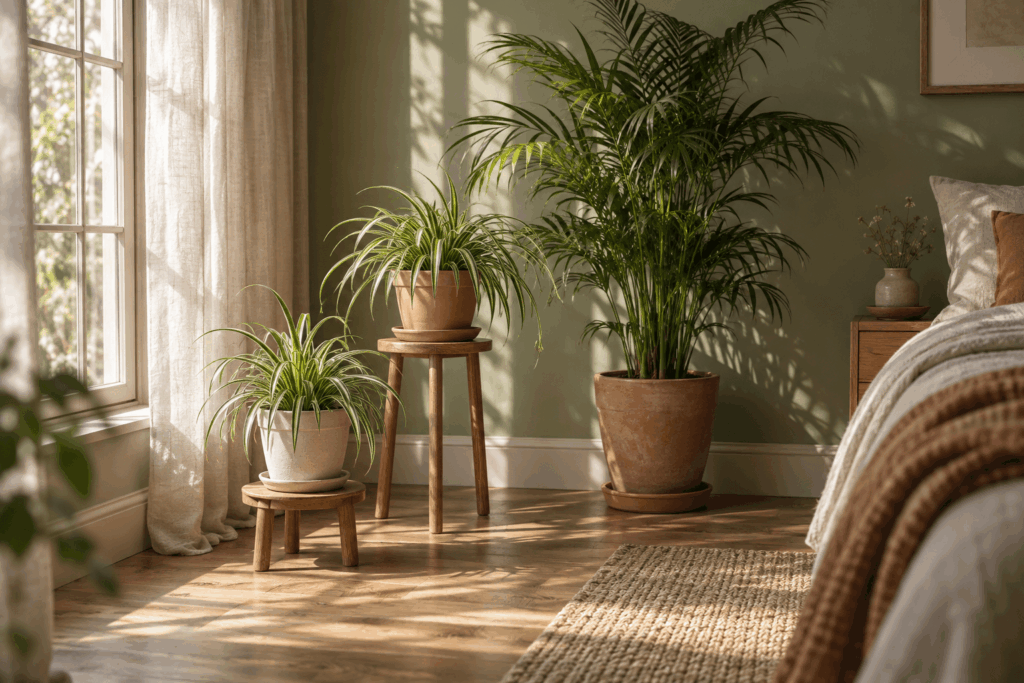 Three bedroom plants at different heights with accessible individual pots
